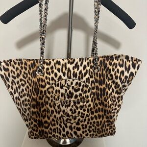 Tory Burch Leopard Print Tote with Chain Handles